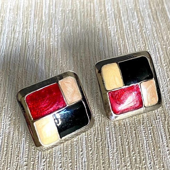 Vintage Jewelry - 80's Vintage Retro Geometric Square Earrings with Bold Accents